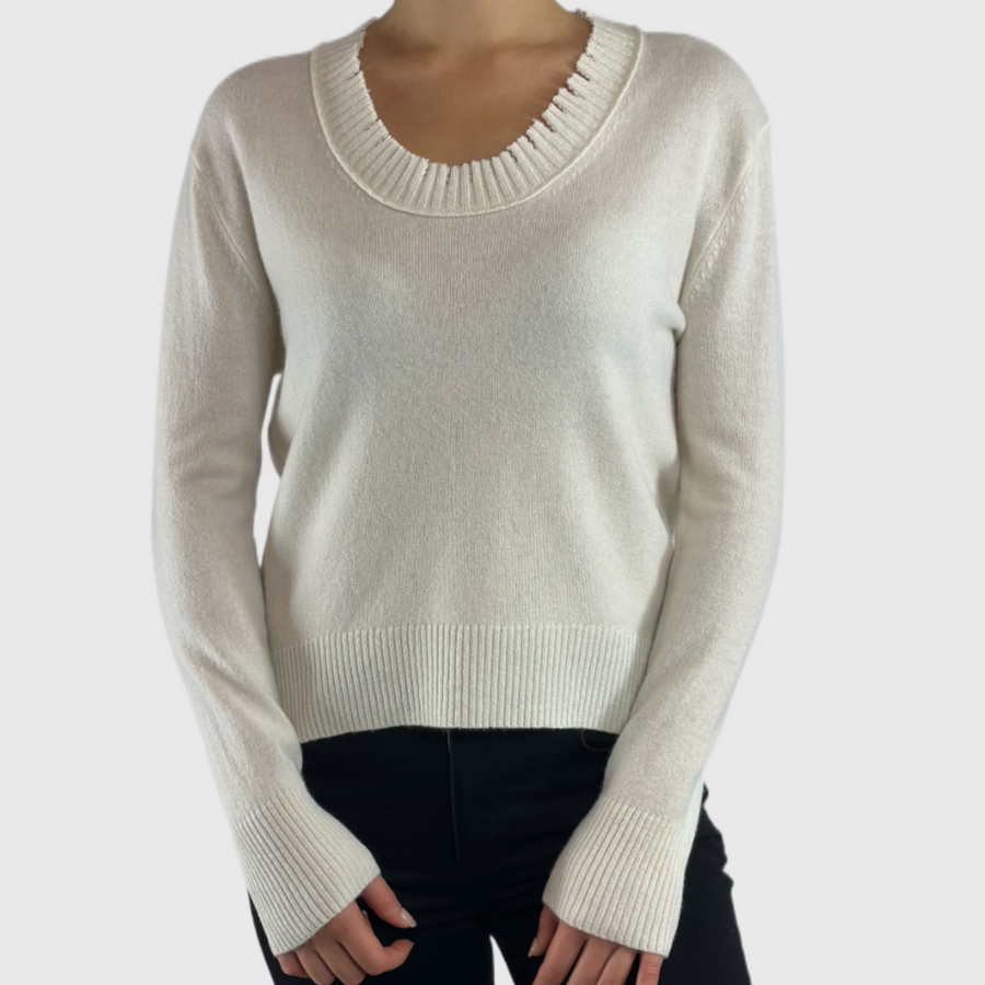 Cashmere Blend Distressed Pullover